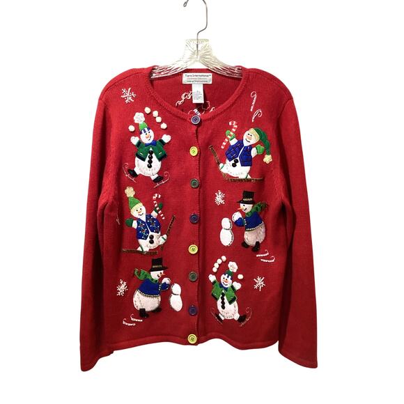 Vintage Tiara International Women Ugly Christmas Cardigan Sweater Red Size - Picture 1 of 9
